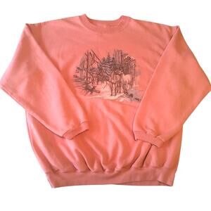 Northern Treasures Pink Sweatshirt Vintage Snow Horses Barn XLarge
